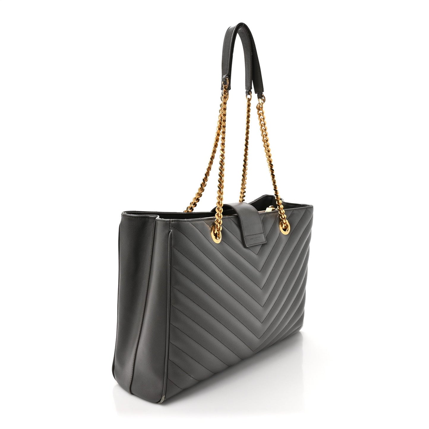 Saint Laurent Grain De Poudre Matelasse Chevron Monogram Shopping Bag Fog