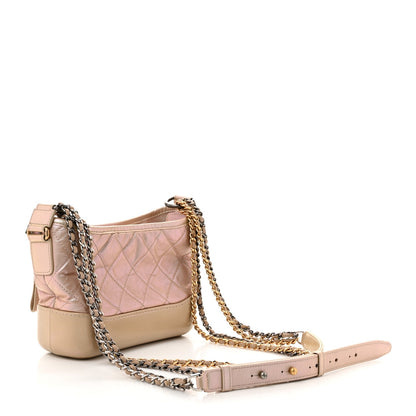 Chanel Iridescent Aged Calfskin Quilted Small Gabrielle Hobo Light Pink
