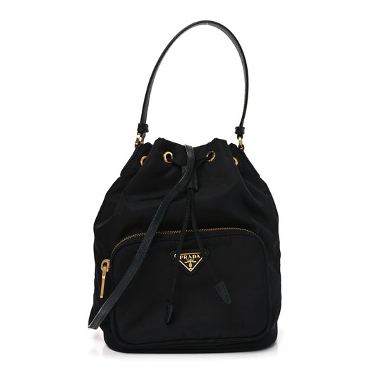 Prada Saffiano Tessuto Nylon Mini Bucket Crossbody Bag Black