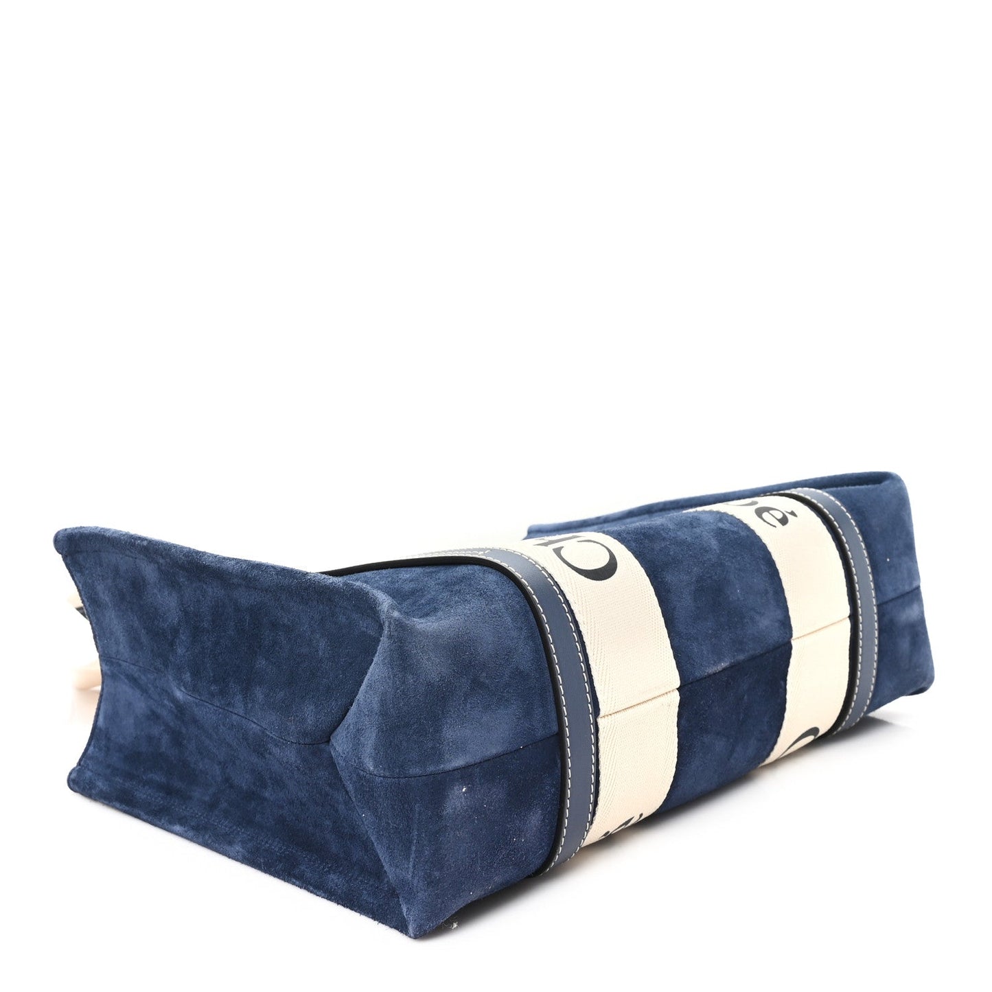 Chloe Suede Calfskin Medium Woody Ribbon Tote Navy