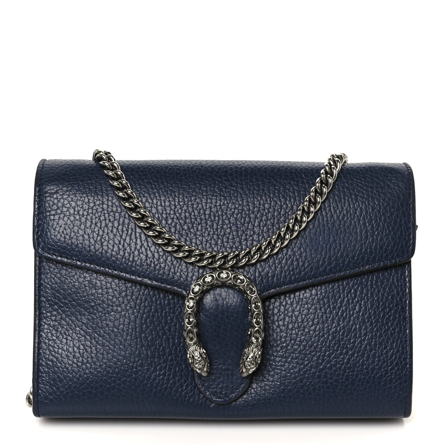 Gucci Dollar Calfskin Crystal Mini Dionysus Chain Wallet Blue Agata Black Diamond