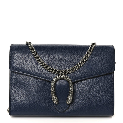 Gucci Dollar Calfskin Crystal Mini Dionysus Chain Wallet Blue Agata Black Diamond