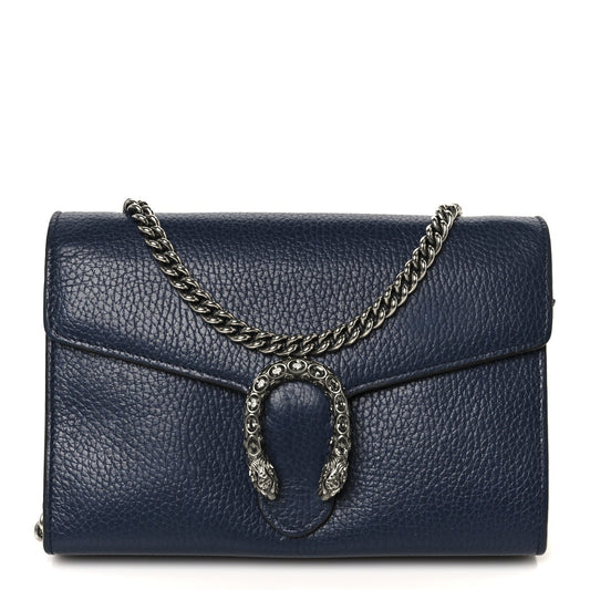 Gucci Dollar Calfskin Crystal Mini Dionysus Chain Wallet Blue Agata Black Diamond