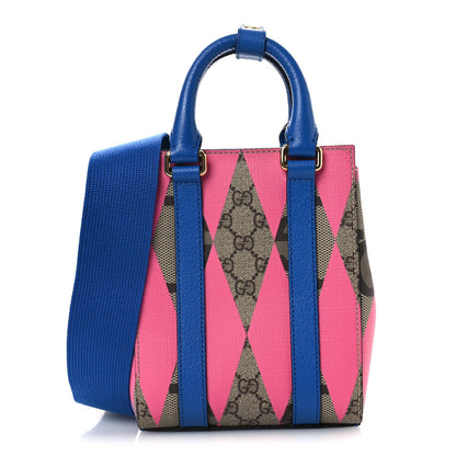 Gucci GG Supreme Monogram Textured Dollar Calfskin Rhombus Mini Tote Bag Beige Ebony Pink Blue