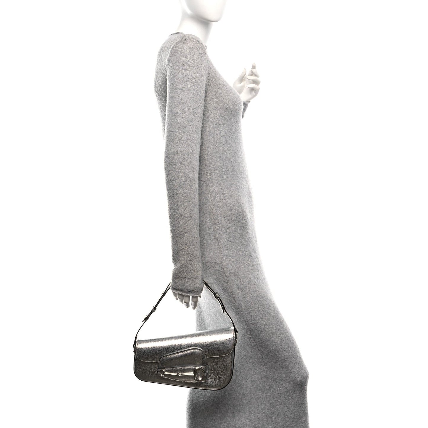 Gucci Metallic Demetra Small Horsebit 1955 Asymmetric Shoulder Bag Silver