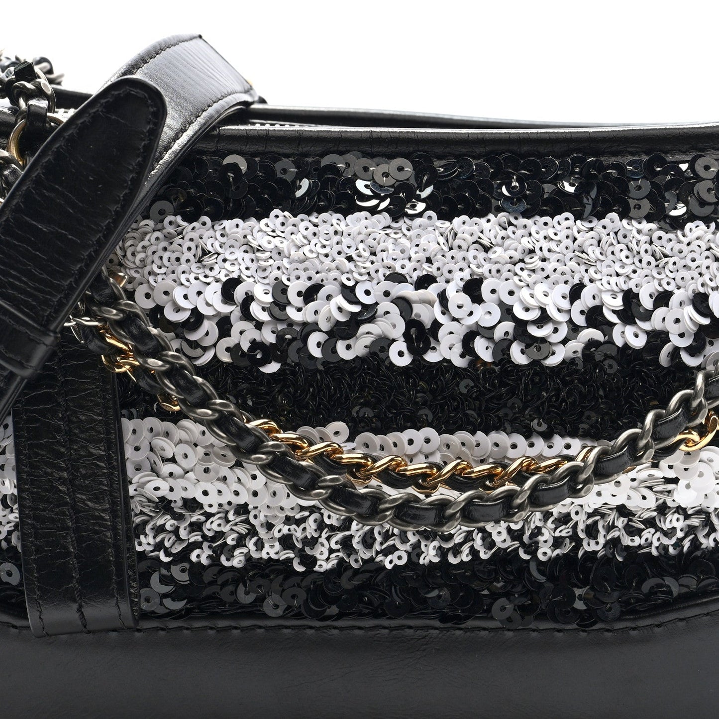 Chanel Sequin Calfskin Small Gabrielle Hobo Black White