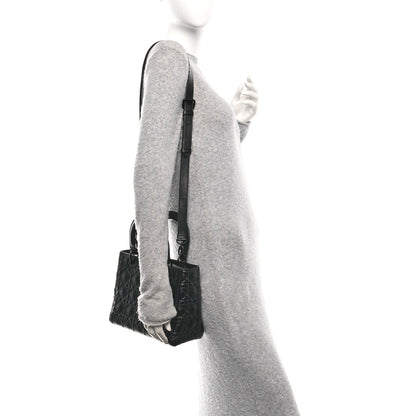 Christian Dior Calfskin Cannage Diamond Cannage Medium Lady Dior Black