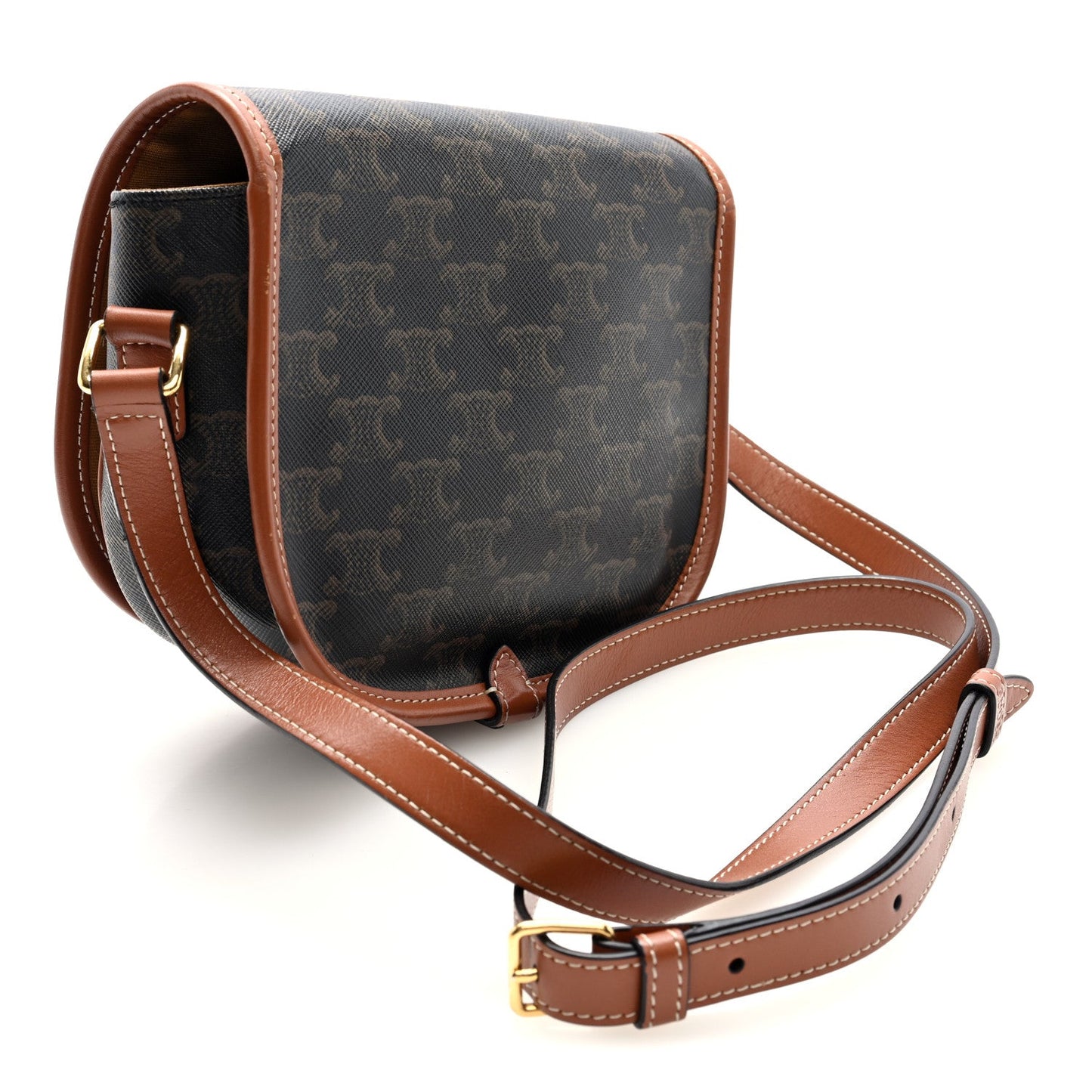 Celine Triomphe Canvas Medium Folco Bag Tan