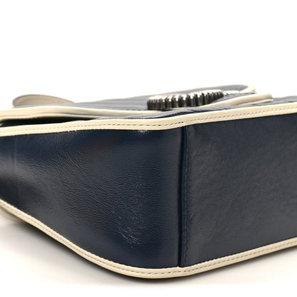 Gucci Vintage Effect Calfskin Matelasse Diagonal Mini Torchon GG Marmont Top Handle Shoulder Bag Blue Agata Mystic White
