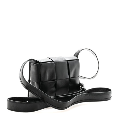 Bottega Veneta Crinkled Lambskin Maxi Intrecciato Extra Mini Cassette Crossbody Bag Black