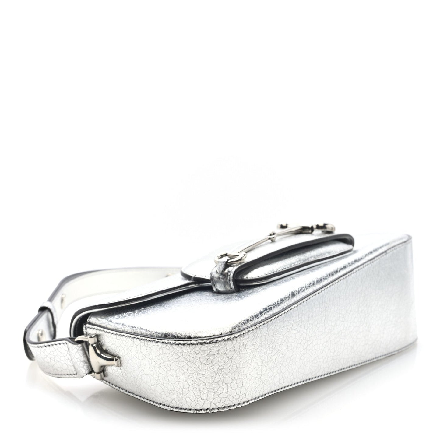 Gucci Metallic Demetra Small Horsebit 1955 Asymmetric Shoulder Bag Silver