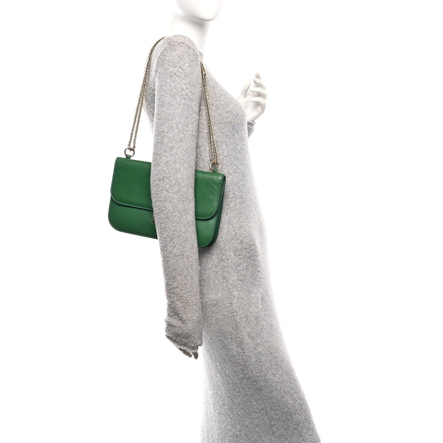 Valentino Garavani Vitello Medium Glam Lock Rockstud Flap Pop Green