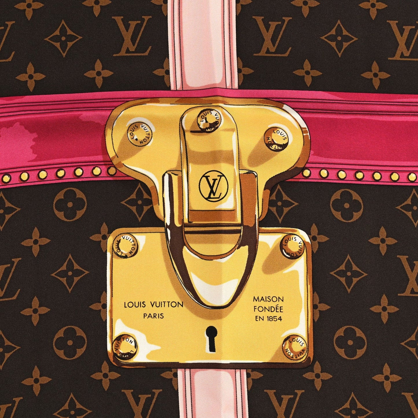 Louis Vuitton Silk Monogram Summer Trunks Square Scarf Brown
