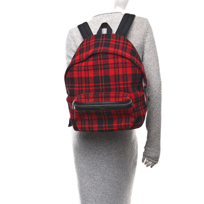 Saint Laurent Wool Tartan City Backpack Red Black