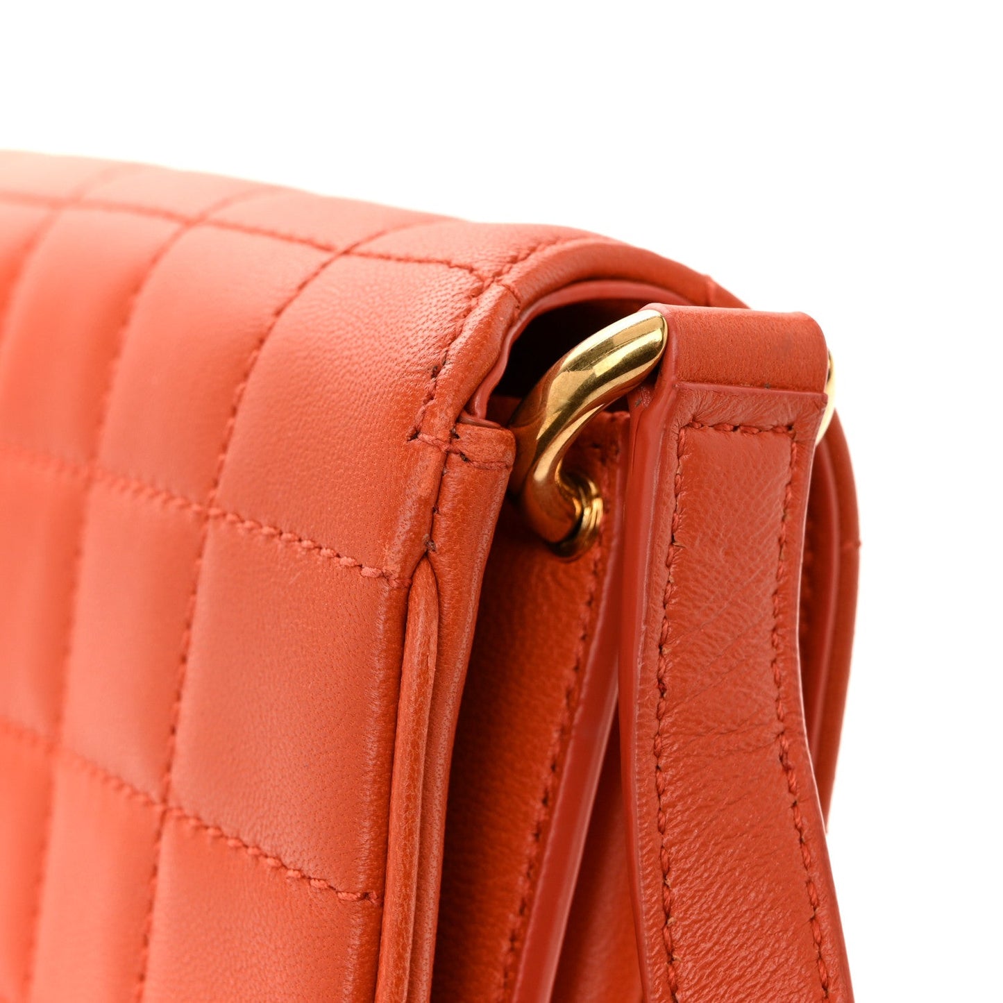 Saint Laurent Lambskin Carre Quilted Le Maillon Satchel Orange