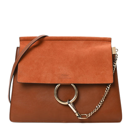 Chloe Suede Calfskin Medium Faye Shoulder Bag Tobacco