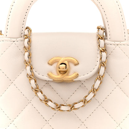 Chanel Shiny Aged Calfskin Quilted Mini Nano Kelly Shopper White