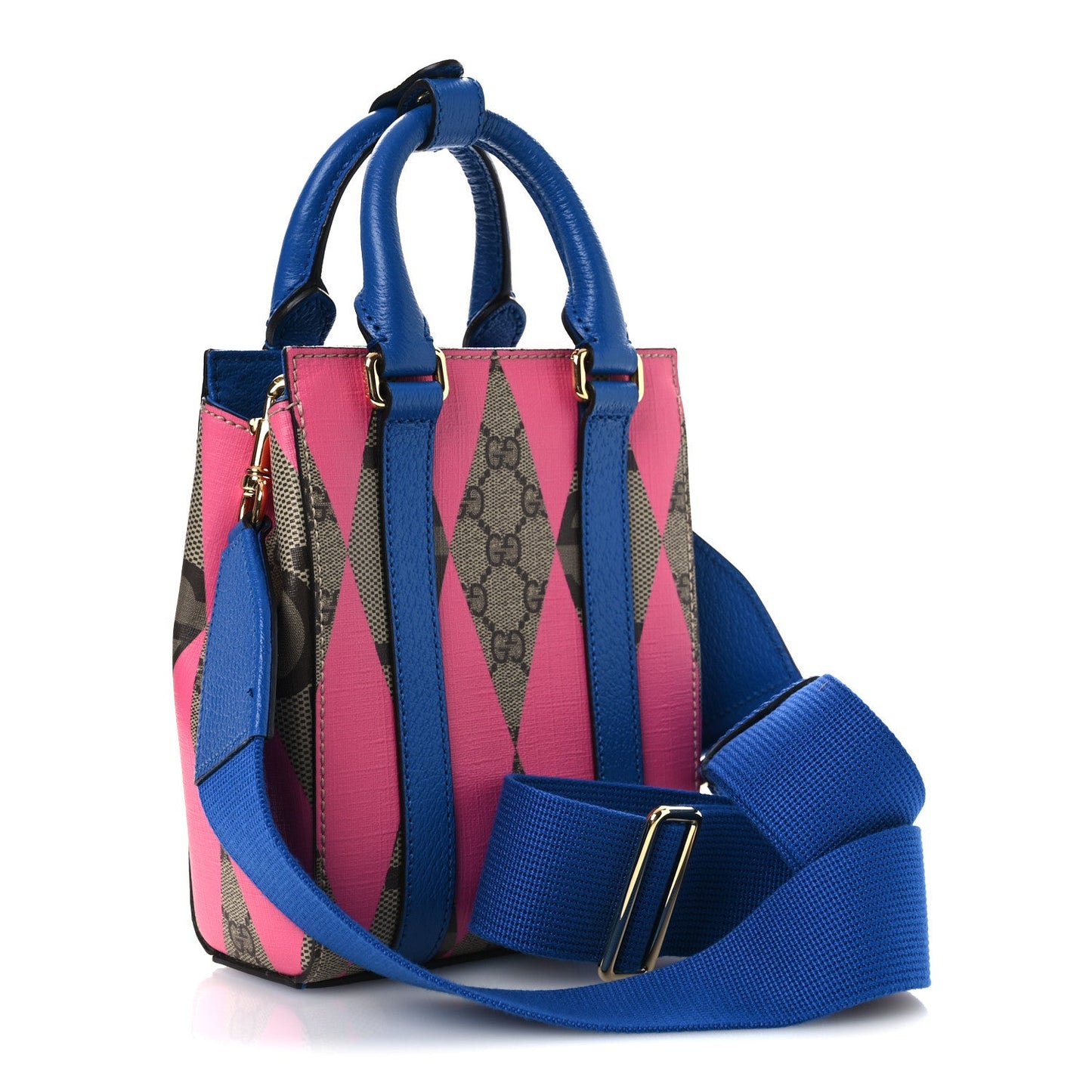 Gucci GG Supreme Monogram Textured Dollar Calfskin Rhombus Mini Tote Bag Beige Ebony Pink Blue
