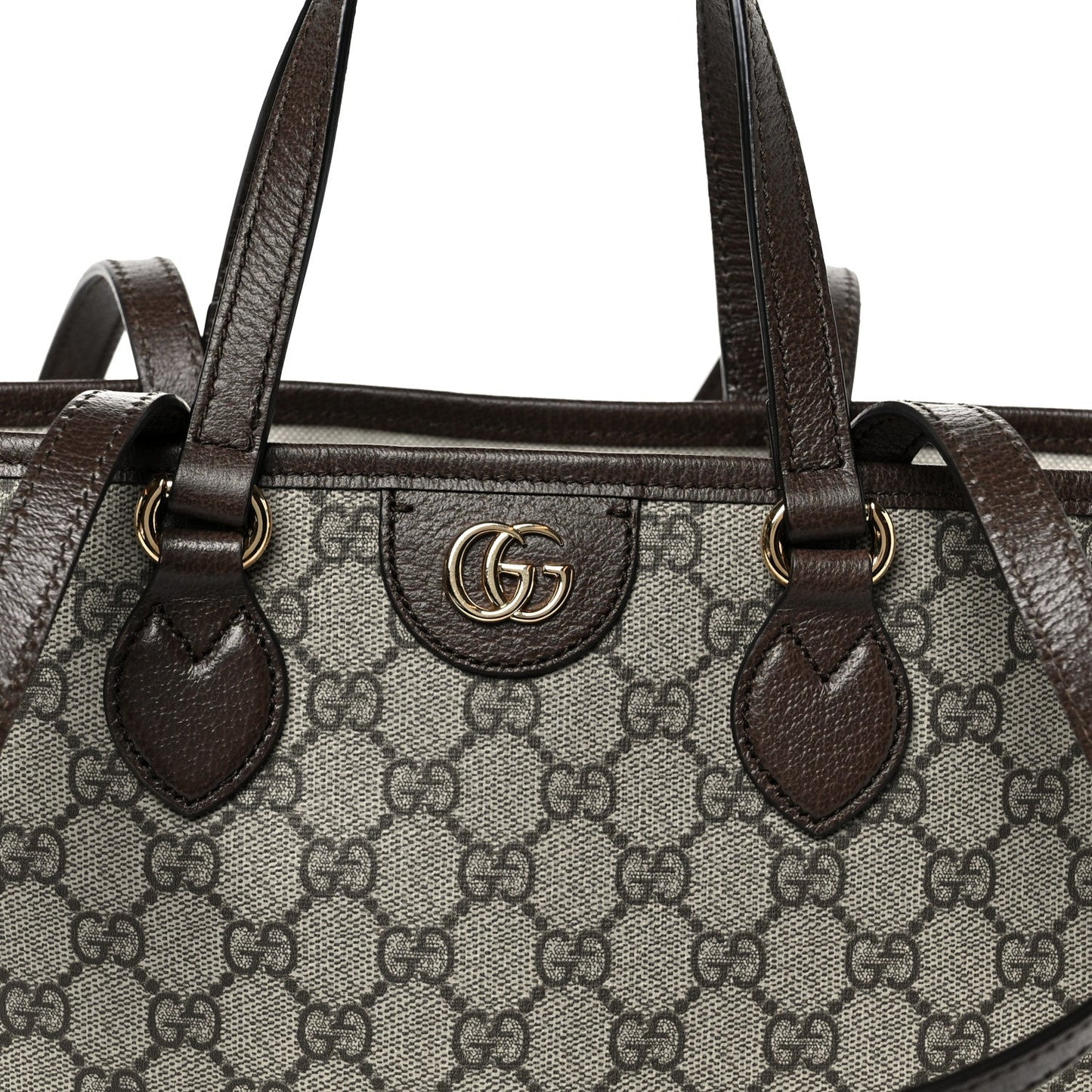 Gucci GG Supreme Monogram Textured Calfskin Small Ophidia Shoulder Tote Bag Beige Ebony New Acero