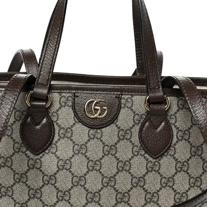 Gucci GG Supreme Monogram Textured Calfskin Small Ophidia Shoulder Tote Bag Beige Ebony New Acero