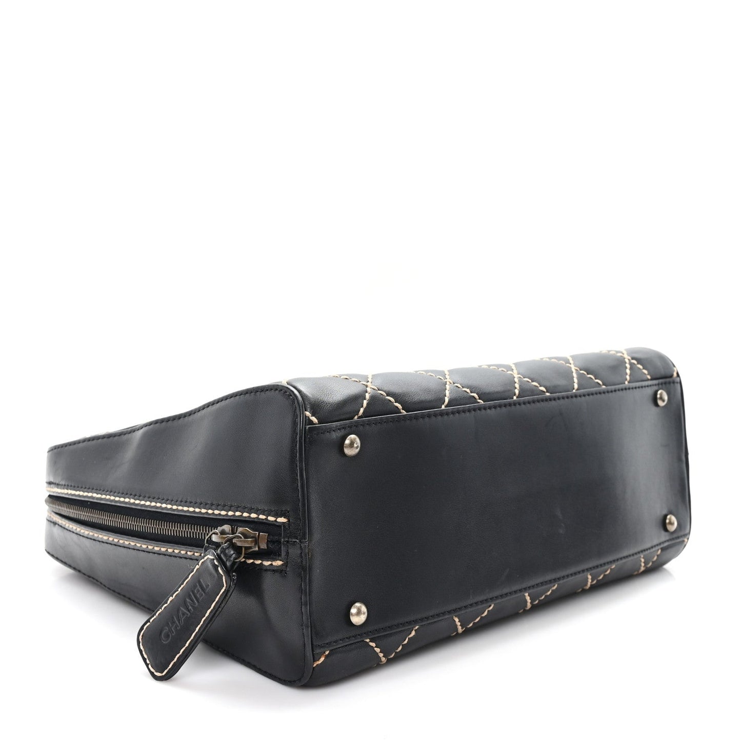 Chanel Calfskin Wild Stitch Vertical Top Handle Bag Black