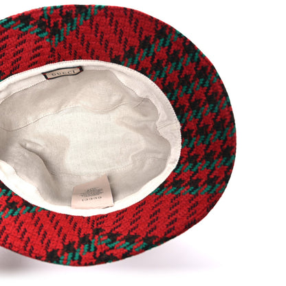 Gucci Tweed Wool Houndstooth Interlocking G Bucket Hat M Red Green