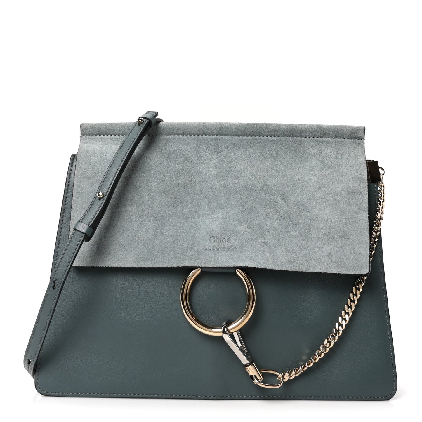 Chloe Suede Calfskin Medium Faye Shoulder Bag Cloudy Blue