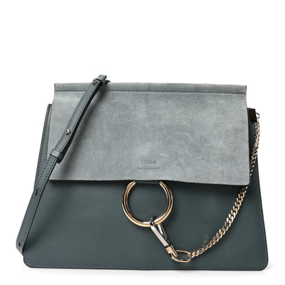 Chloe Suede Calfskin Medium Faye Shoulder Bag Cloudy Blue