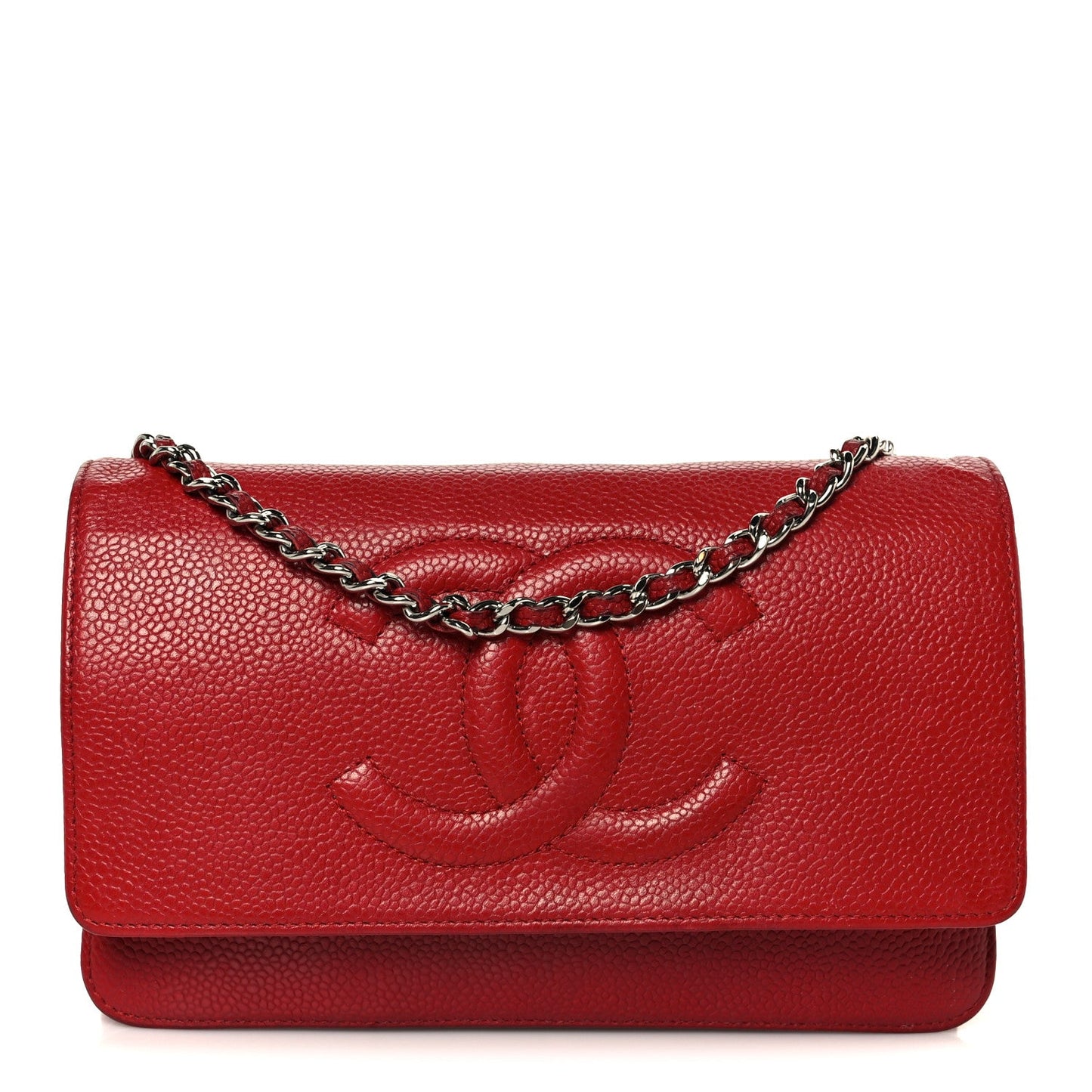 Chanel Caviar Timeless CC Wallet on Chain WOC Red