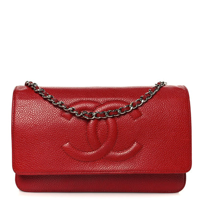 Chanel Caviar Timeless CC Wallet on Chain WOC Red