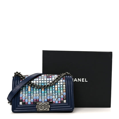 Chanel Lambskin Tile Medium Mosaic Boy Flap Navy Multicolor