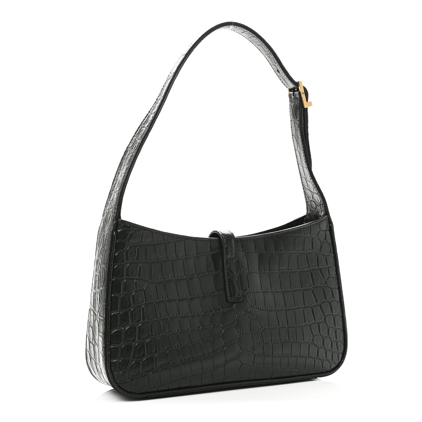 Saint Laurent Calfskin Crocodile Embossed Le 5 A 7 Hobo Dark Green Bottle