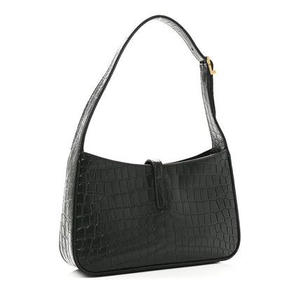 Saint Laurent Calfskin Crocodile Embossed Le 5 A 7 Hobo Dark Green Bottle