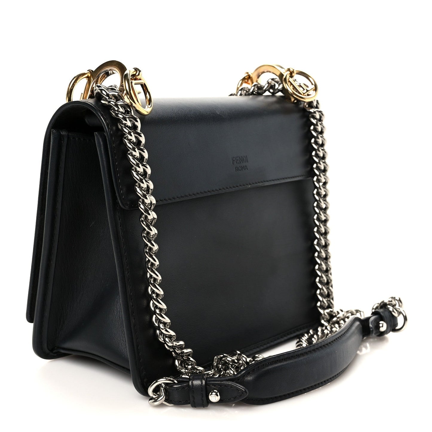 Fendi Vitello Century Velvet F is Fendi FF Small Kan I Shoulder Bag Black Tobacco