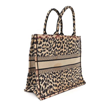 Christian Dior Canvas Mizza Embroidered Large Leopard Book Tote Beige