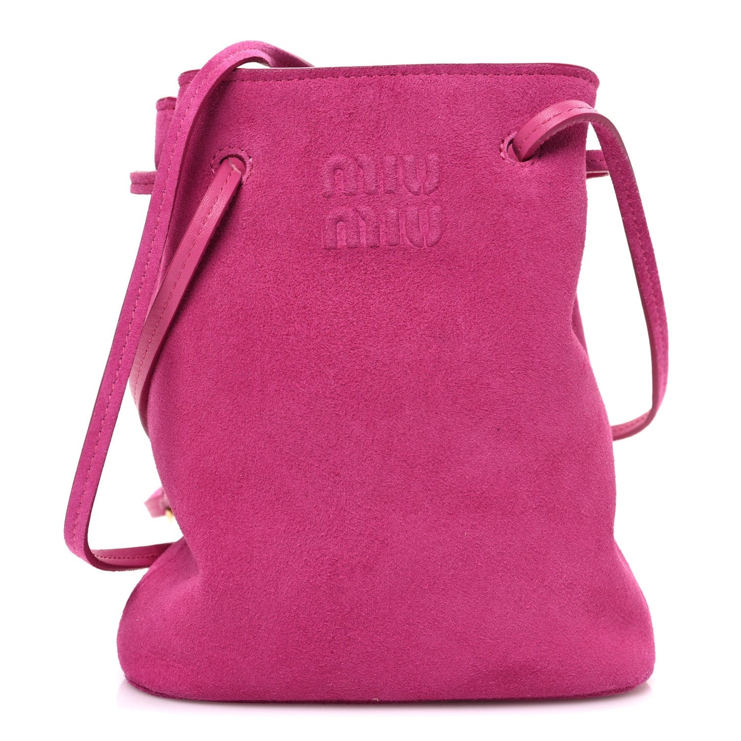 Miu Miu Camoscio Mini Drawstring Bag Fuxia