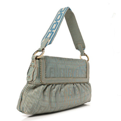 Fendi Vitello Perforated FF Striped Small Chef Bag Blue White