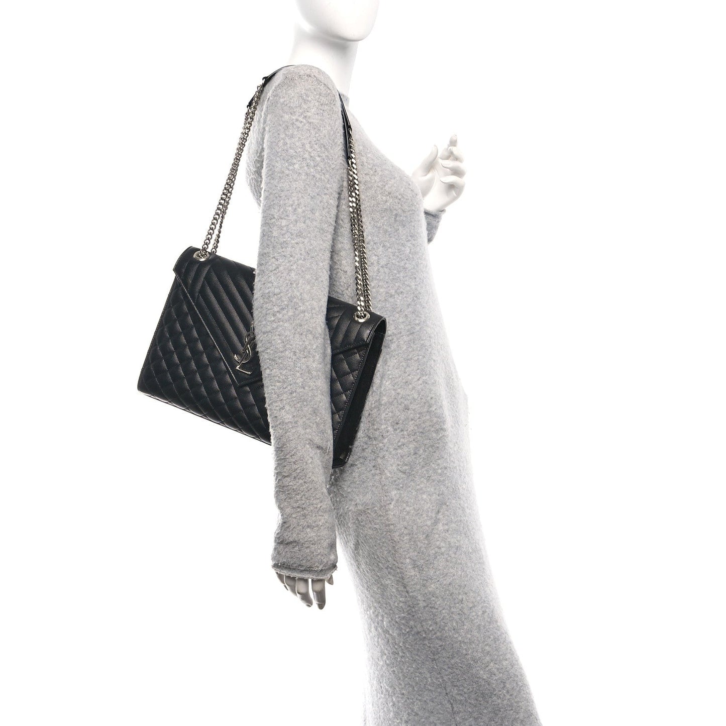 Saint Laurent Grain De Poudre Textured Mixed Matelasse Large Triquilt Monogram Satchel Black