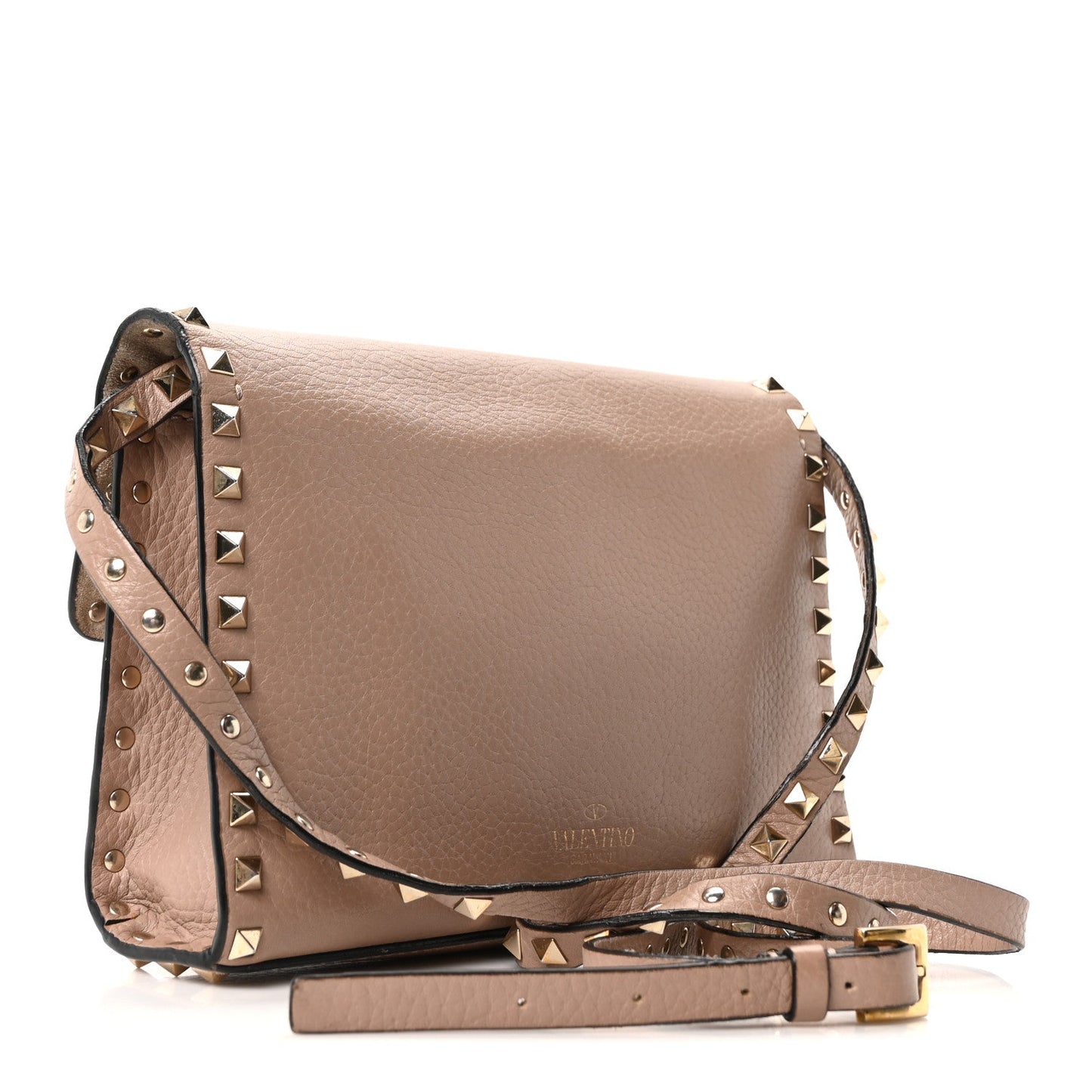 Valentino Garavani Pebbled Calfskin Medium Rockstud Flip Lock Crossbody Bag Skin Sorbet