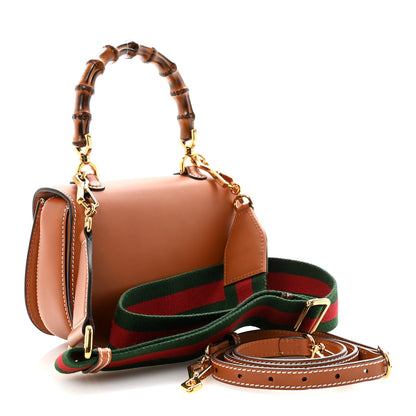 Gucci Boarded Dyana Lux Calfskin Web Small Bamboo 1947 Top Handle Bag Brown