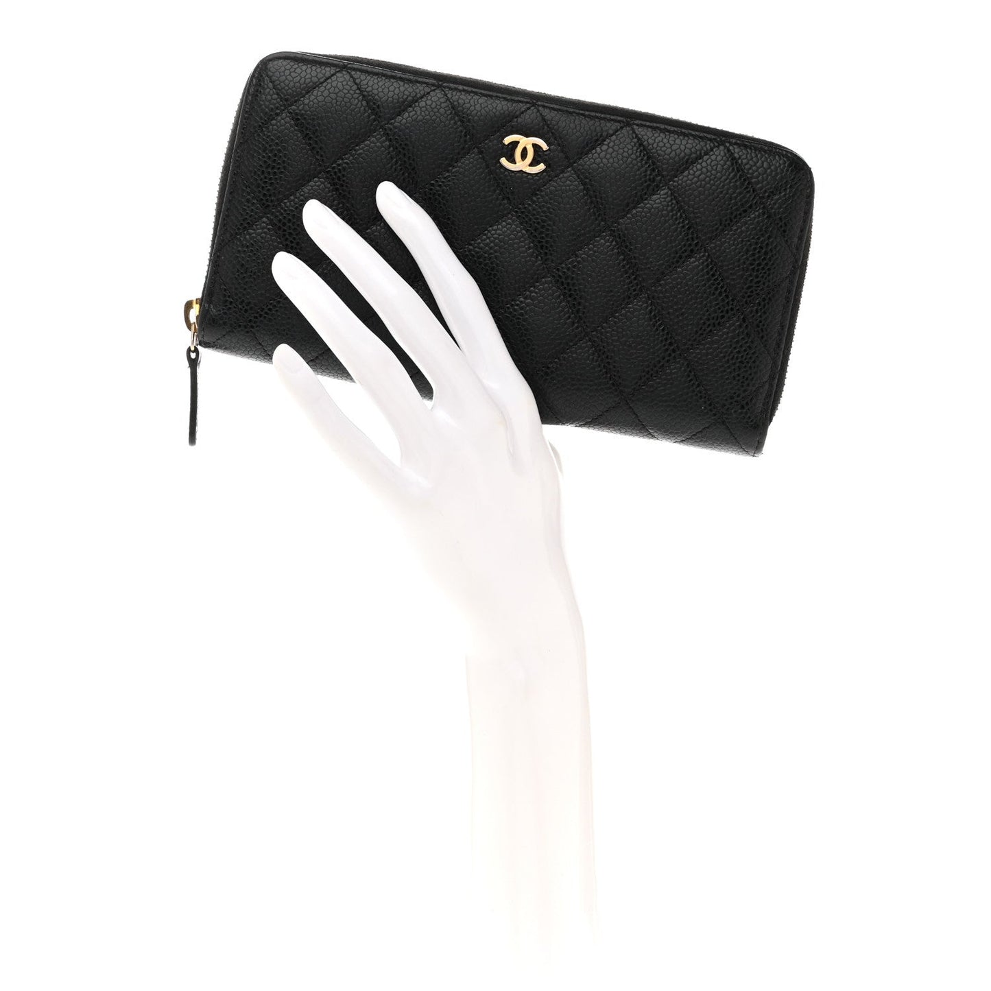 Chanel Caviar Quilted Large Gusset Zip Around Wallet Navy