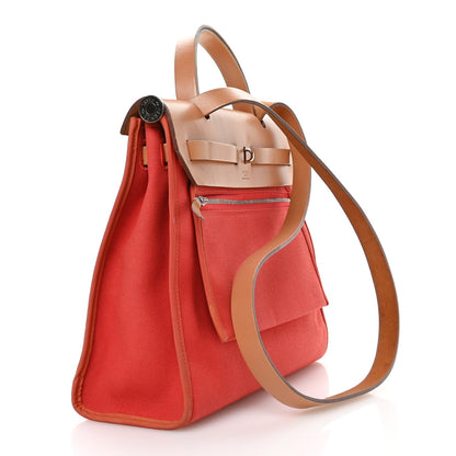Hermes Vache Hunter Toile Herbag Zip 31 PM Rouge Tomate Natural