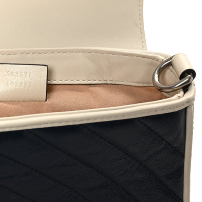 Gucci Vintage Effect Calfskin Matelasse Diagonal Mini Torchon GG Marmont Top Handle Shoulder Bag Blue Agata Mystic White