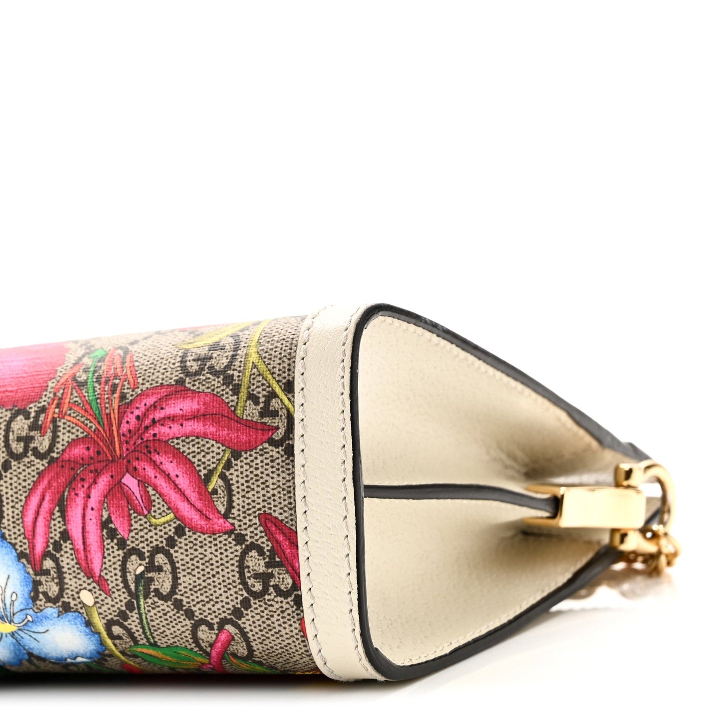 Gucci GG Supreme Monogram Flora Web Small Ophidia Chain Shoulder Bag White