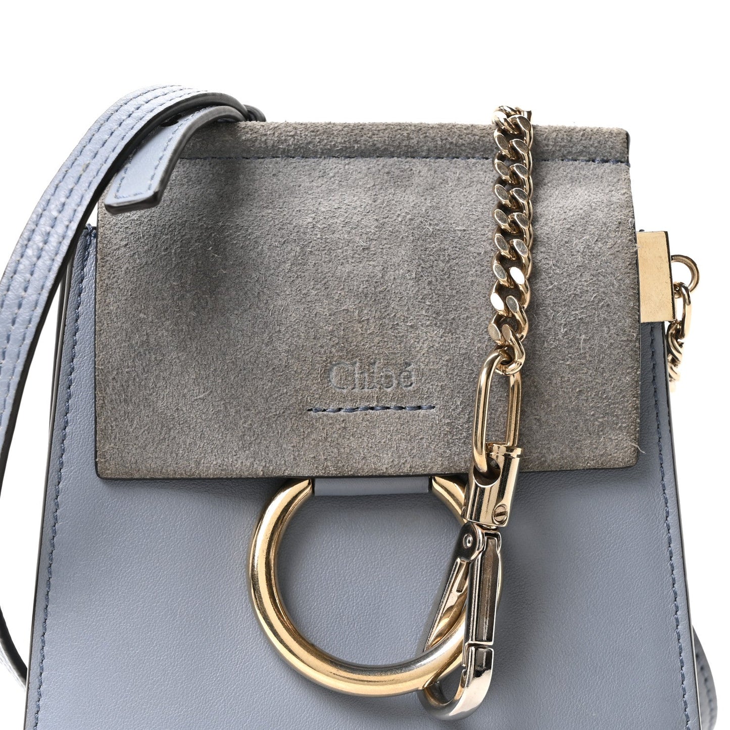 Chloe Suede Calfskin Mini Faye Bracelet Bag Washed Blue