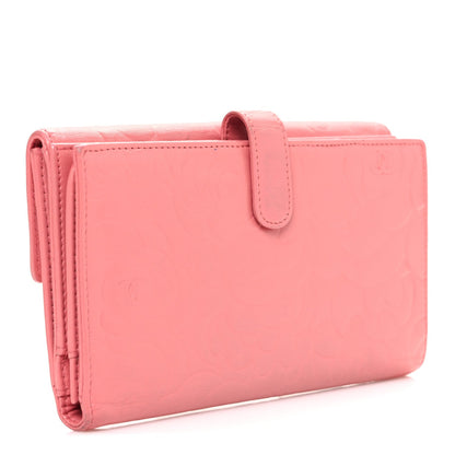 Chanel Lambskin Camellia Embossed Large Brilliant Flap Wallet Pink