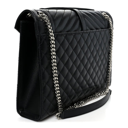 Saint Laurent Grain De Poudre Textured Mixed Matelasse Large Triquilt Monogram Satchel Black