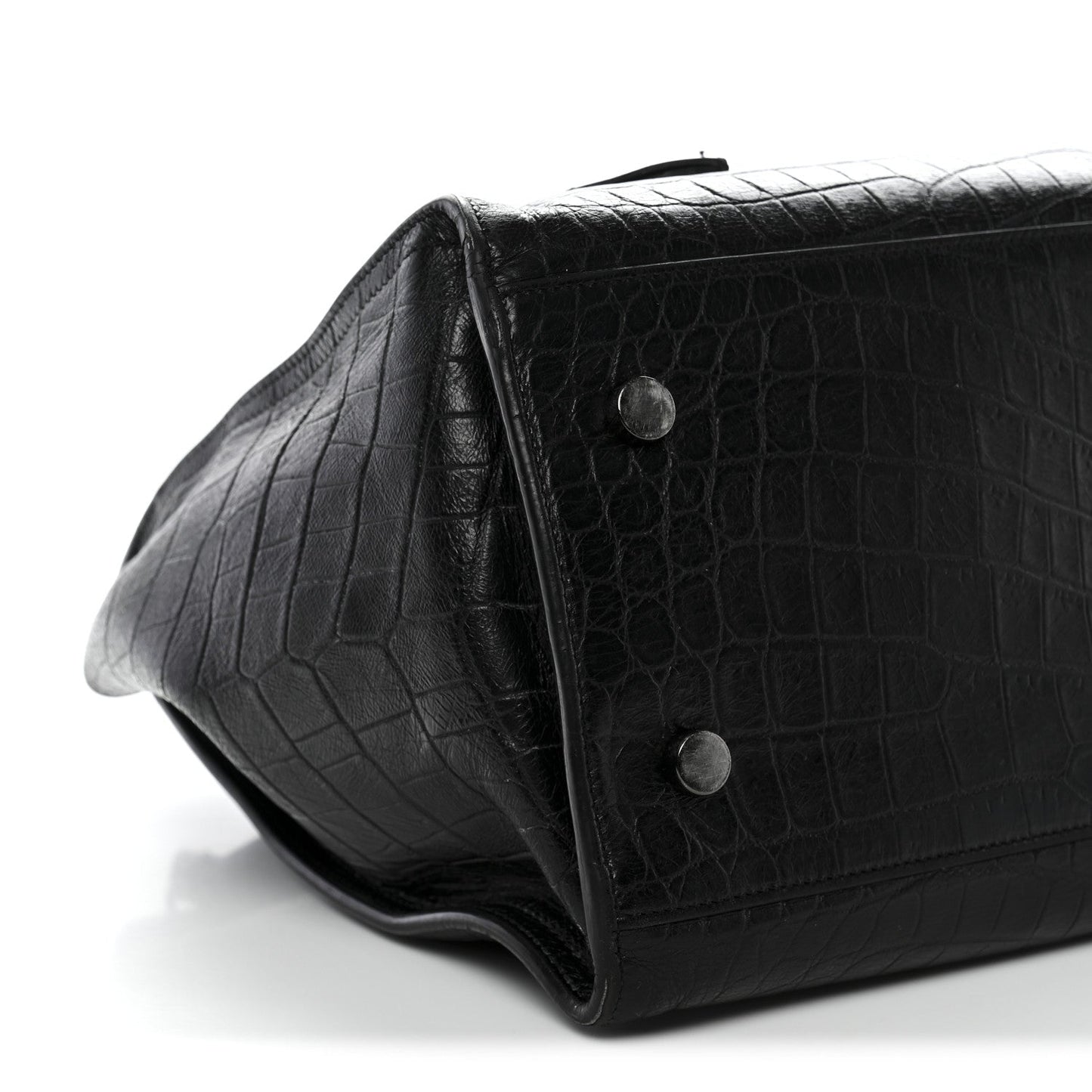Saint Laurent Calfskin Crocodile Embossed Small Monogram Cabas Black