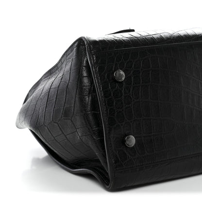 Saint Laurent Calfskin Crocodile Embossed Small Monogram Cabas Black