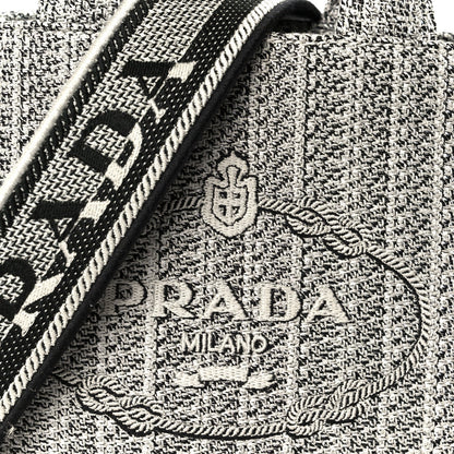 Prada Jacquard Logo Ricamo Embroidered Small Tote Black Talco